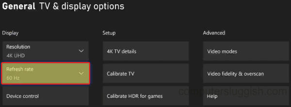 Xbox Series X change refresh rate in Display options