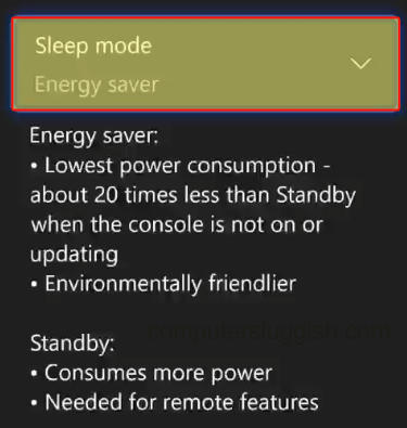 Xbox Series X Sleep mode setting showing Energy saver selected.