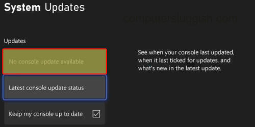 Xbox Series X update status in system updates menu